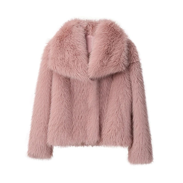 Faux Fur Jacket Coat Women Design Big Collar Fur Coats Cool Overcoat-Fuzzy Jackets-Arimonz-pink fur coat-S-Arimonz