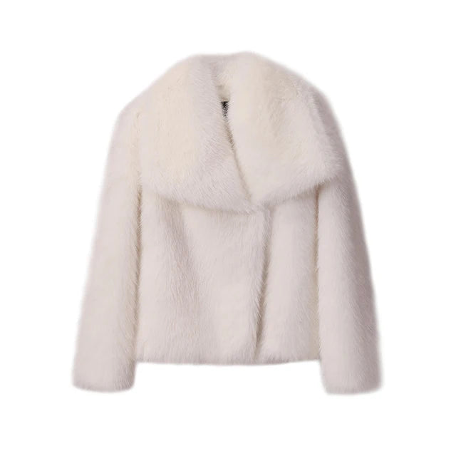 Faux Fur Jacket Coat Women Design Big Collar Fur Coats Cool Overcoat-Fuzzy Jackets-Arimonz-white fur coat-S-Arimonz