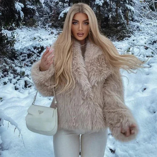 Faux Fur Jacket Coat Women Design Big Collar Fur Coats Cool Overcoat-Fuzzy Jackets-Arimonz-Arimonz