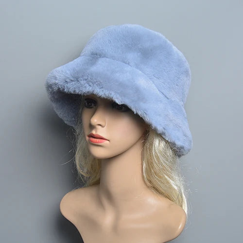 Faux Rabbit Fur Hat Super Soft Women Winter Hat Cotton Lining Warm Hat-Winter Hats-Arimonz-blue grey-One Size-Arimonz