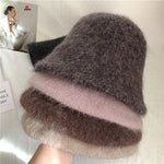 Autumn Winter Wool Fur Cap for Women Soft Warm Wool Basin Bucket Hat