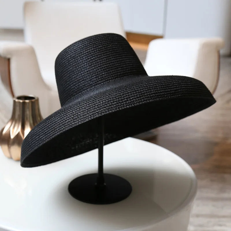 Vintage Audrey Hepburn Straw Big Brim Bell-shaped Summer Sun Hat