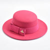 Fedora Hat for Women Elegant Flat Top Bow Jazz Hat Chapeau Femme-Winter Hats-Arimonz-Arimonz