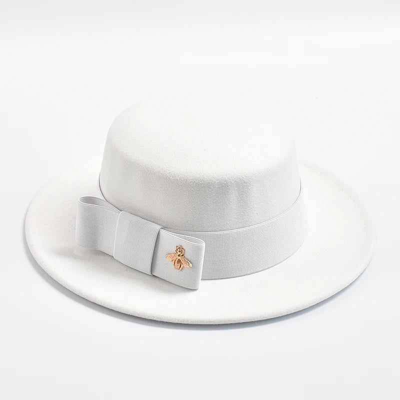 Fedora Hat for Women Elegant Flat Top Bow Jazz Hat Chapeau Femme-Winter Hats-Arimonz-Arimonz