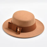 Fedora Hat for Women Elegant Flat Top Bow Jazz Hat Chapeau Femme-Winter Hats-Arimonz-Camel-One Size-Arimonz