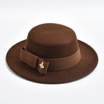 Fedora Hat for Women Elegant Flat Top Bow Jazz Hat Chapeau Femme-Winter Hats-Arimonz-Coffee-One Size-Arimonz