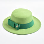 Fedora Hat for Women Elegant Flat Top Bow Jazz Hat Chapeau Femme-Winter Hats-Arimonz-Green-One Size-Arimonz