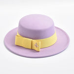 Fedora Hat for Women Elegant Flat Top Bow Jazz Hat Chapeau Femme-Winter Hats-Arimonz-Light purple01-One Size-Arimonz