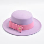 Fedora Hat for Women Elegant Flat Top Bow Jazz Hat Chapeau Femme-Winter Hats-Arimonz-Light purple03-One Size-Arimonz
