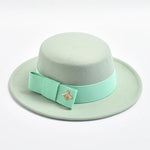 Fedora Hat for Women Elegant Flat Top Bow Jazz Hat Chapeau Femme-Winter Hats-Arimonz-mint green-One Size-Arimonz