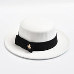 Fedora Hat for Women Elegant Flat Top Bow Jazz Hat Chapeau Femme-Winter Hats-Arimonz-White02-One Size-Arimonz