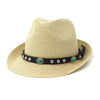 Fedora Jazz Straw Summer Beach Hat UV Sun Protection Sunhat-Summer Hats-Arimonz-Beige-58cm/22"-Arimonz