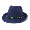 Fedora Jazz Straw Summer Beach Hat UV Sun Protection Sunhat-Summer Hats-Arimonz-Navy-58cm/22"-Arimonz