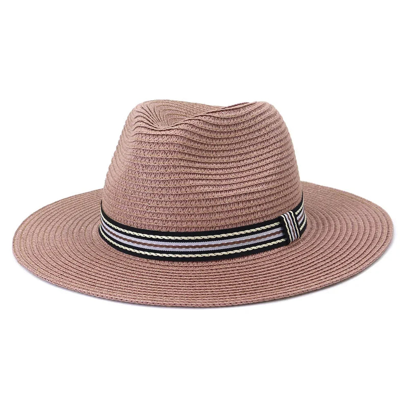 Fedora Panama Summer Sun Hat for Women Beach Straw Hat UV Protection-Summer Hats-Arimonz-Arimonz