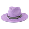 Fedora Panama Summer Sun Hat for Women Beach Straw Hat UV Protection-Summer Hats-Arimonz-Light Purple-58cm/22"-Arimonz