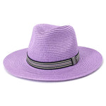Fedora Panama Summer Sun Hat for Women Beach Straw Hat UV Protection-Summer Hats-Arimonz-Light Purple-58cm/22"-Arimonz