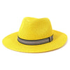Fedora Panama Summer Sun Hat for Women Beach Straw Hat UV Protection-Summer Hats-Arimonz-Yellow-58cm/22"-Arimonz