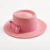 Flat Top Bowknot Sun Hat with Textured Surface Spring Summer Straw Hat-Summer Hats-Arimonz-Peach pink-56-58CM/22"-Arimonz