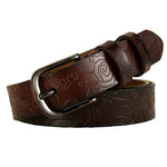 Floral Pattern Rose Genuine Leather Belt Women Pin Buckle Metal Belt-Belts-Arimonz-Arimonz