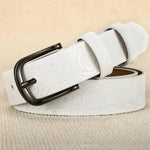 Floral Pattern Rose Genuine Leather Belt Women Pin Buckle Metal Belt-Belts-Arimonz-White-95cm for under26Inch-Arimonz
