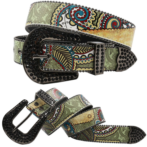 Flower Diamond Wide Buckle Belt For Women men Vintage Rhinestone Belt-Belts-Arimonz-Arimonz