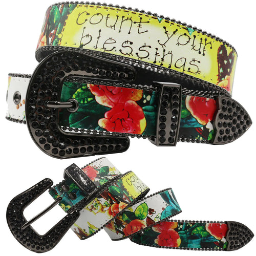 Flower Diamond Wide Buckle Belt For Women men Vintage Rhinestone Belt-Belts-Arimonz-Flower-105CM/41inches-Arimonz