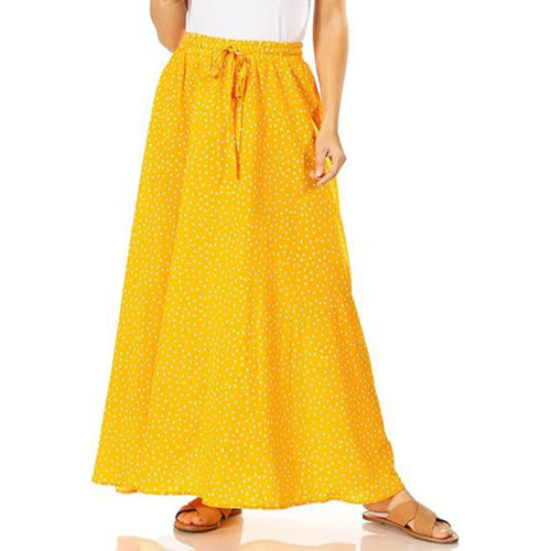 Flowy Long Skirt Casual Lace Up High Waisted A-Line Loose Skirt-Skirts-Arimonz-Yellow-S-Arimonz