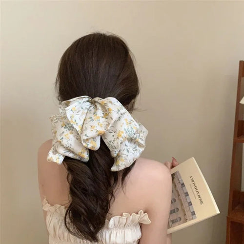 Fluffy Chiffon Mesh Crushed Flower Multi Layer Bow Barrette Hair Clip-Hair Accessories-Arimonz-Arimonz