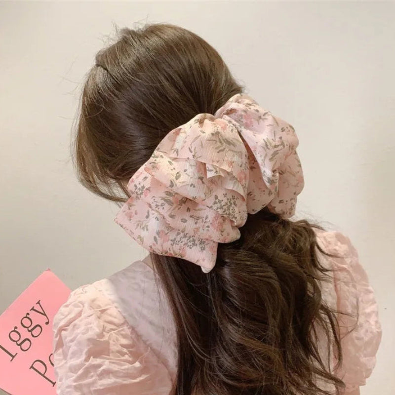 Fluffy Chiffon Mesh Crushed Flower Multi Layer Bow Barrette Hair Clip-Hair Accessories-Arimonz-Arimonz