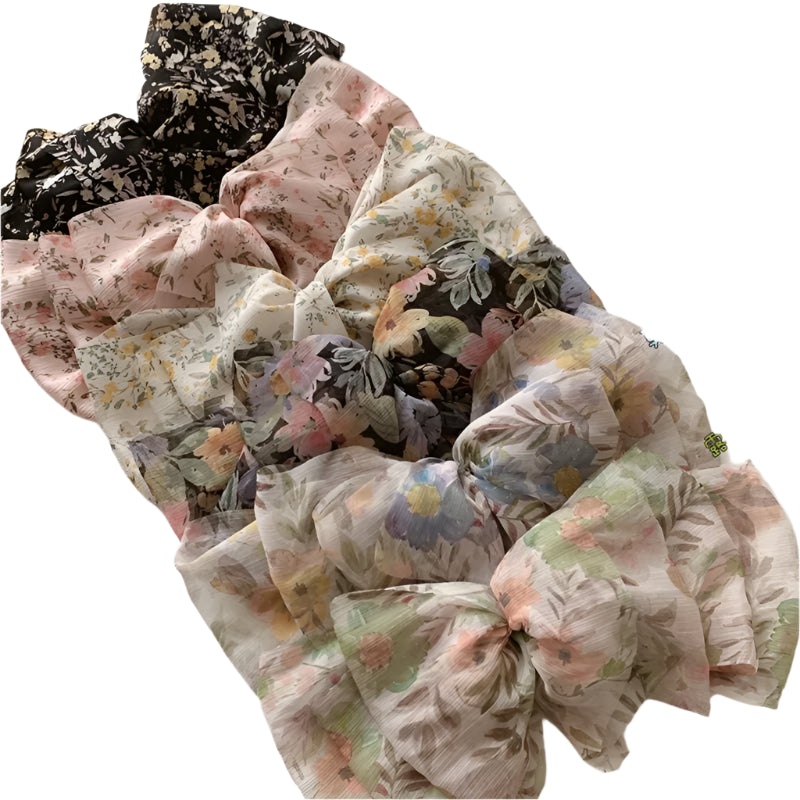 Fluffy Chiffon Mesh Crushed Flower Multi Layer Bow Barrette Hair Clip-Hair Accessories-Arimonz-Arimonz