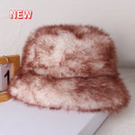Fluffy Faux Fur Bucket Hats Women Warm Thick Plush Winter Hat-Winter Hats-Arimonz-brown-54-58cm/ 21-22"-Arimonz
