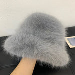 Fluffy Faux Fur Bucket Hats Women Warm Thick Plush Winter Hat-Winter Hats-Arimonz-GRAY-54-58cm/ 21-22"-Arimonz
