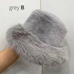 Fluffy Faux Fur Bucket Hats Women Warm Thick Plush Winter Hat-Winter Hats-Arimonz-grey B style-54-58cm/ 21-22"-Arimonz