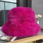 Fluffy Faux Fur Bucket Hats Women Warm Thick Plush Winter Hat-Winter Hats-Arimonz-Hot pink-54-58cm/ 21-22"-Arimonz