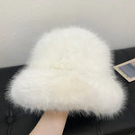 Fluffy Faux Fur Bucket Hats Women Warm Thick Plush Winter Hat-Winter Hats-Arimonz-milk white-54-58cm/ 21-22"-Arimonz