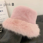 Fluffy Faux Fur Bucket Hats Women Warm Thick Plush Winter Hat-Winter Hats-Arimonz-pink B style-54-58cm/ 21-22"-Arimonz