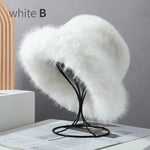 Fluffy Faux Fur Bucket Hats Women Warm Thick Plush Winter Hat-Winter Hats-Arimonz-white B style-54-58cm/ 21-22"-Arimonz