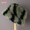 Fluffy Faux Fur Bucket Hats Women Warm Thick Plush Winter Hat-Winter Hats-Arimonz-Zebra black green-54-58cm/ 21-22"-Arimonz