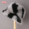 Fluffy Faux Fur Bucket Hats Women Warm Thick Plush Winter Hat-Winter Hats-Arimonz-Zebra black grey-54-58cm/ 21-22"-Arimonz