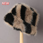 Fluffy Faux Fur Bucket Hats Women Warm Thick Plush Winter Hat-Winter Hats-Arimonz-Zebra black khaki-54-58cm/ 21-22"-Arimonz