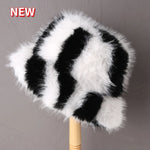 Fluffy Faux Fur Bucket Hats Women Warm Thick Plush Winter Hat-Winter Hats-Arimonz-Zebra black white-54-58cm/ 21-22"-Arimonz