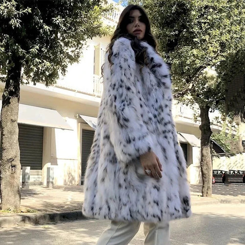 Fluffy Furry Leopard Faux Fur Coats Long Belted Overcoats Fox Fur Coat-Fuzzy Jackets-Arimonz-Arimonz