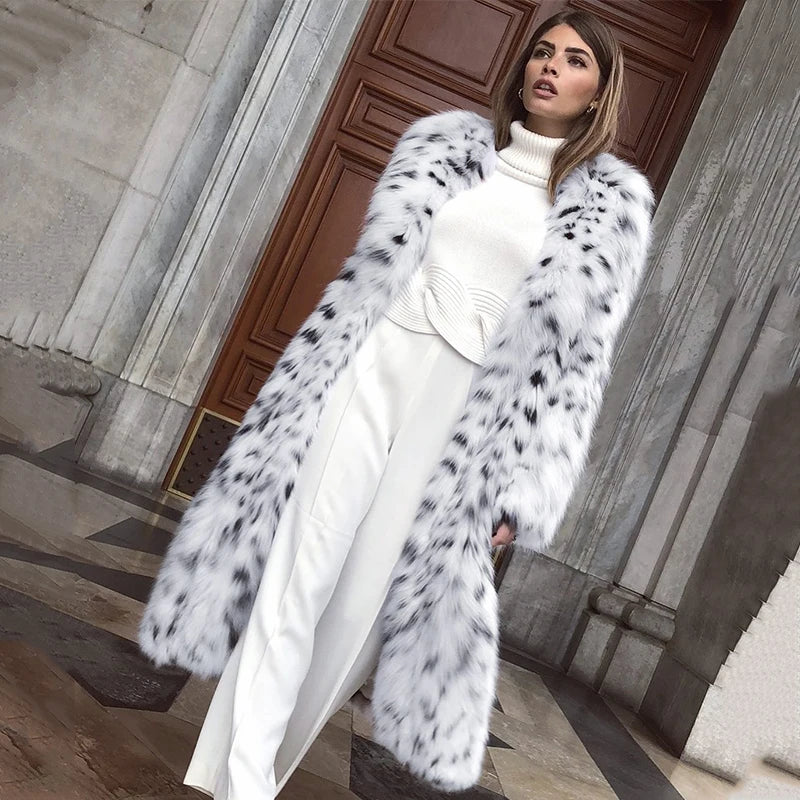 Fluffy Furry Leopard Faux Fur Coats Long Belted Overcoats Fox Fur Coat-Fuzzy Jackets-Arimonz-Arimonz