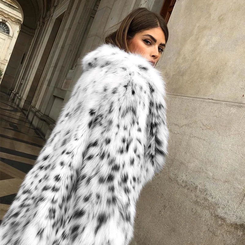 Fluffy Furry Leopard Faux Fur Coats Long Belted Overcoats Fox Fur Coat-Fuzzy Jackets-Arimonz-Arimonz