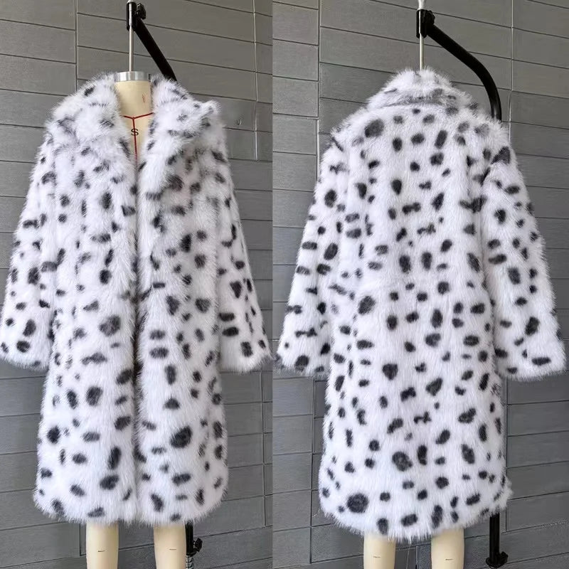 Fluffy Furry Leopard Faux Fur Coats Long Belted Overcoats Fox Fur Coat-Fuzzy Jackets-Arimonz-Arimonz