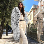Fluffy Furry Leopard Faux Fur Coats Long Belted Overcoats Fox Fur Coat-Fuzzy Jackets-Arimonz-Arimonz