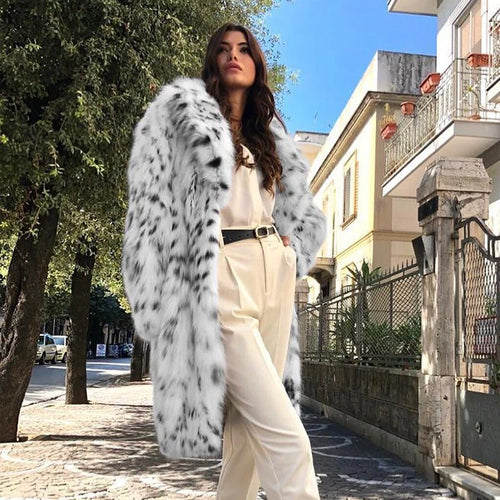 Fluffy Furry Leopard Faux Fur Coats Long Belted Overcoats Fox Fur Coat-Fuzzy Jackets-Arimonz-Arimonz