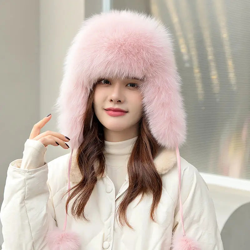 Fox Fur Hats Women Aviator Trapper Snow Caps Earflap Fur Bomber Hat-Winter Hats-Arimonz-Arimonz