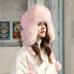 Fox Fur Hats Women Aviator Trapper Snow Caps Earflap Fur Bomber Hat-Winter Hats-Arimonz-Arimonz