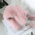 Fox Fur Hats Women Aviator Trapper Snow Caps Earflap Fur Bomber Hat-Winter Hats-Arimonz-Arimonz
